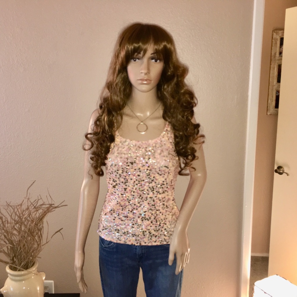 Peach and Gold Sequin Sparkly Tank